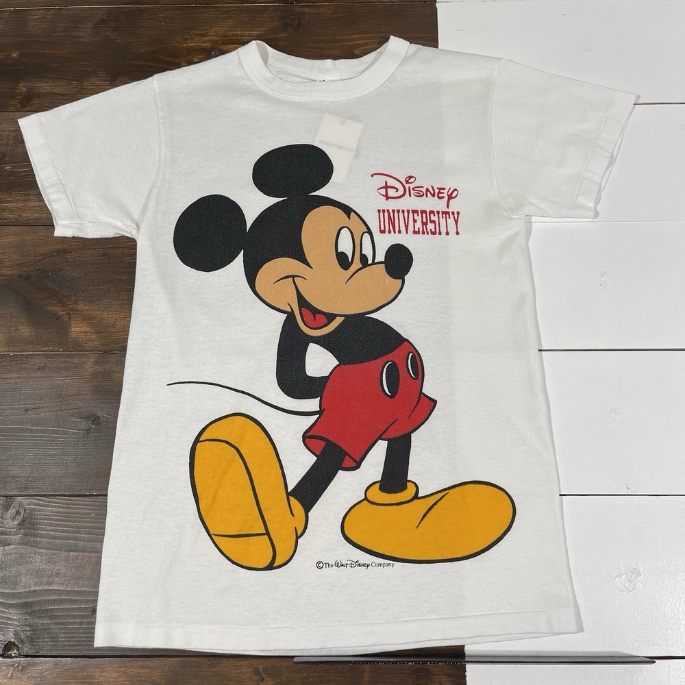 Vintage 80s Mickey Mouse University White T-Shirt Mens‎ Medium Single Stitch